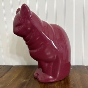 Vintage Bybee Kentucky Pottery Cranberry Cat Statue 12" Large Life Size Statue
